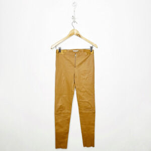 Alice + Olivia Women's Lamb Leather Zip Front Skinny Pant Tan Womens 4 FLAW